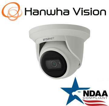 Hanwha ANE L6012R 2MP super compact IR camera front view with NDAA compliance