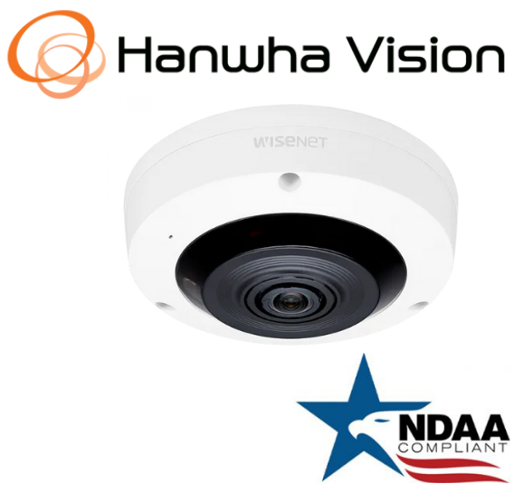 Hanwha XNF 8010RW fisheye IP camera front view indoor security