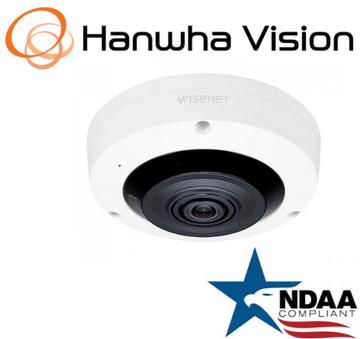 Hanwha XNF 8010RW fisheye IP camera front view indoor security