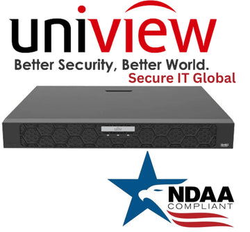 Uniview NDAA 16‑Channel PoE NVR – 16 MP Recording, Dual 10 TB Bays, 4K HDMI + VGA, Smart Analytics – From Secure IT Global