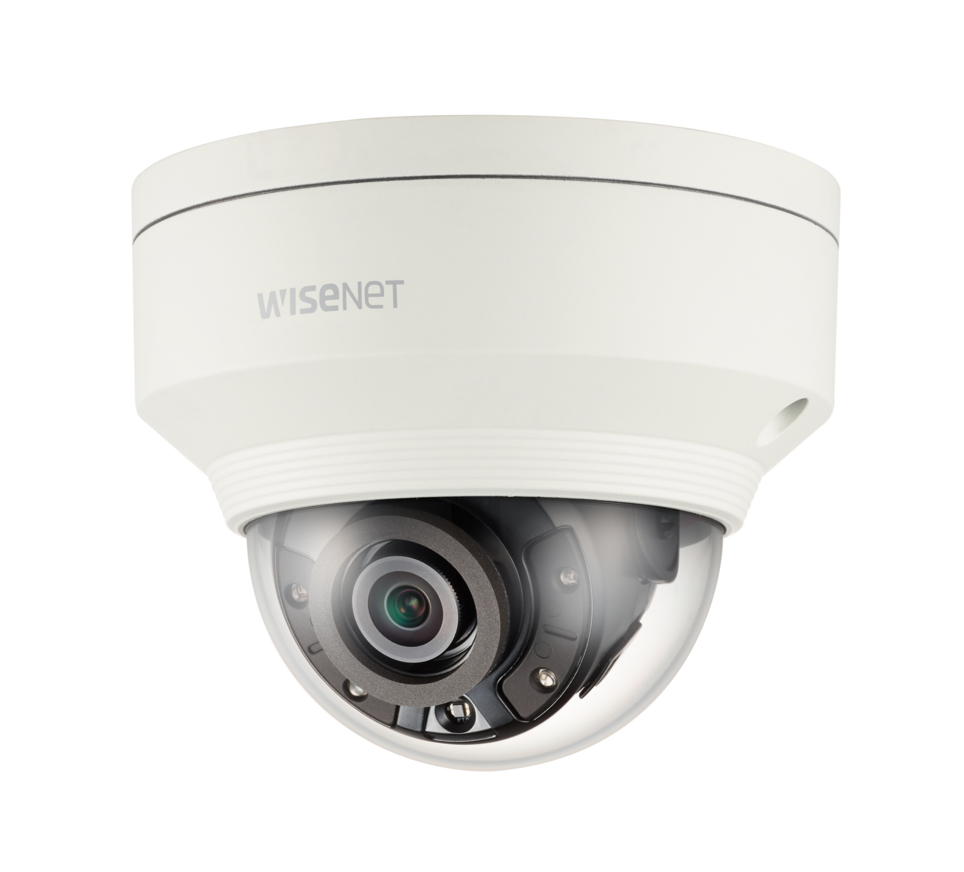 Wisenet IP dome camera with 30m IR night vision and AI features